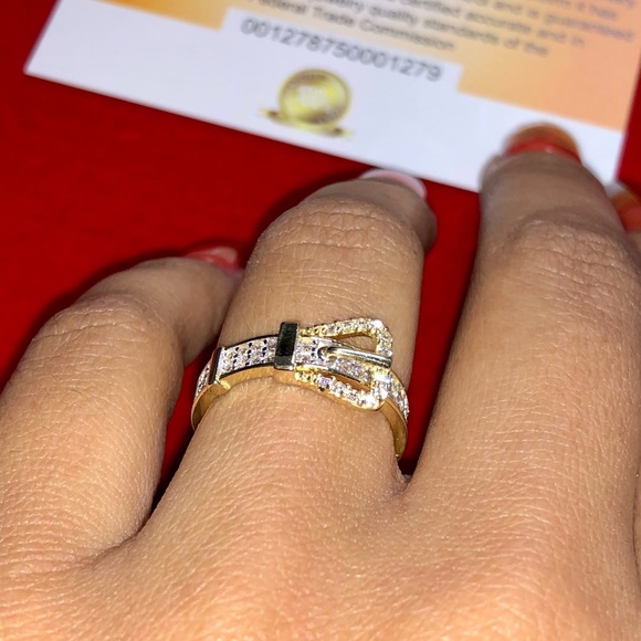 10k solid real gold luxury deisgner buckle ring, Swarovski Crystal real gold - Picture 5 of 9